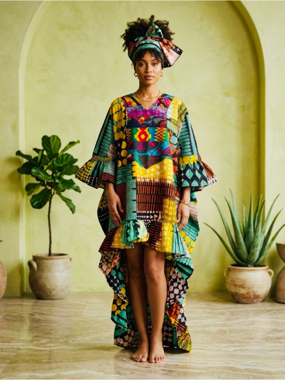 Colorful High/low Patterned Maxi Dress